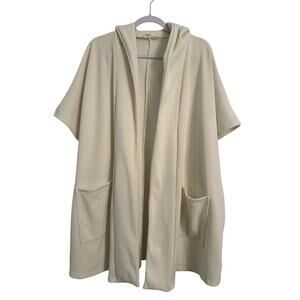 Womens Size Large Lagenlook Oversized Waffle Knit Cream Longline Hoodie Cardigan